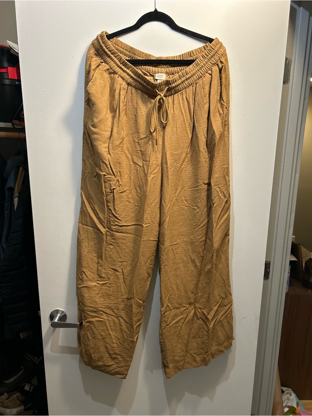 Relaxed Wide-Leg Drawstring Pants in tan